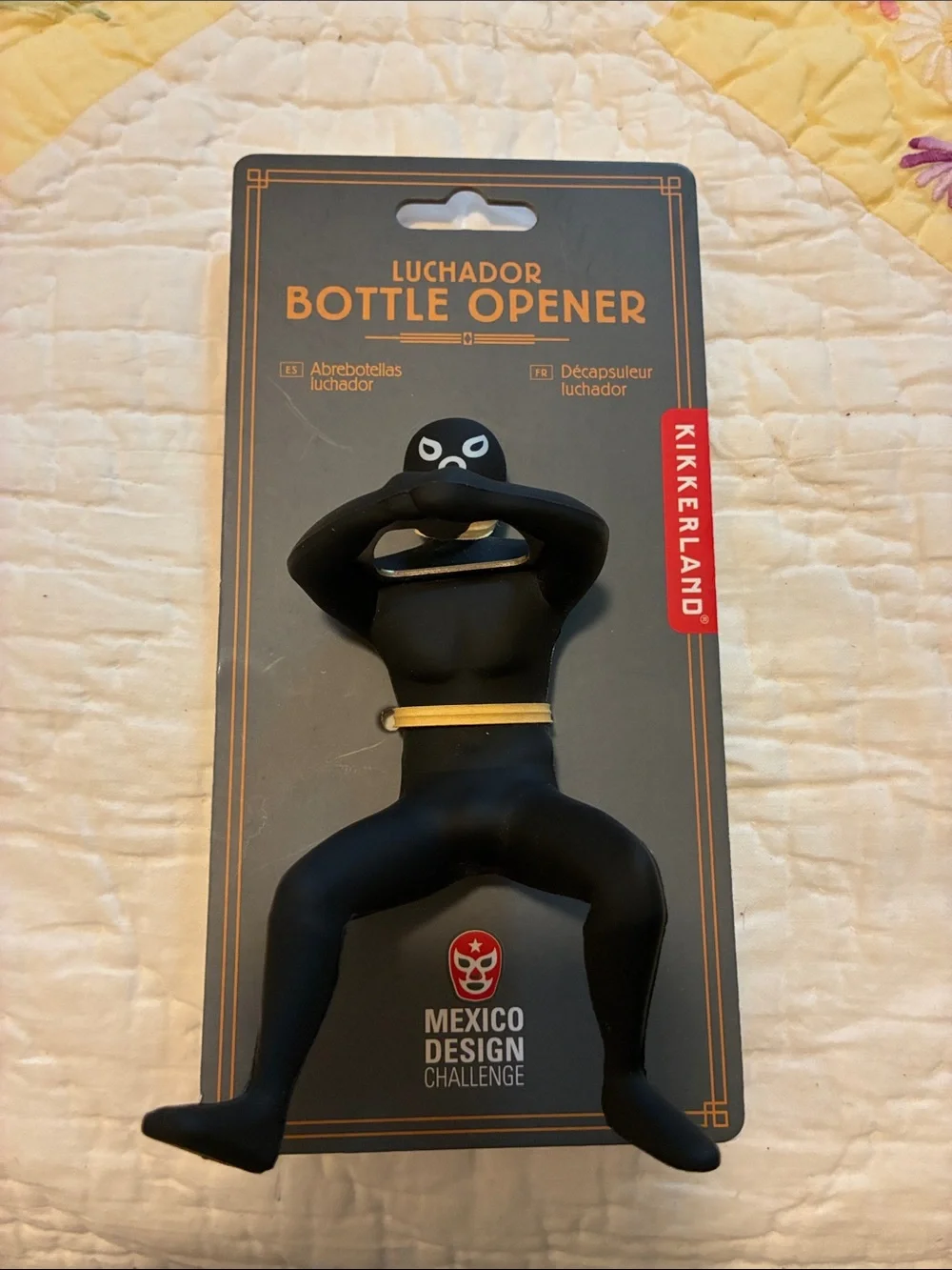 Kikkerland Black Luchador Bottle Opener with Yellow Belt